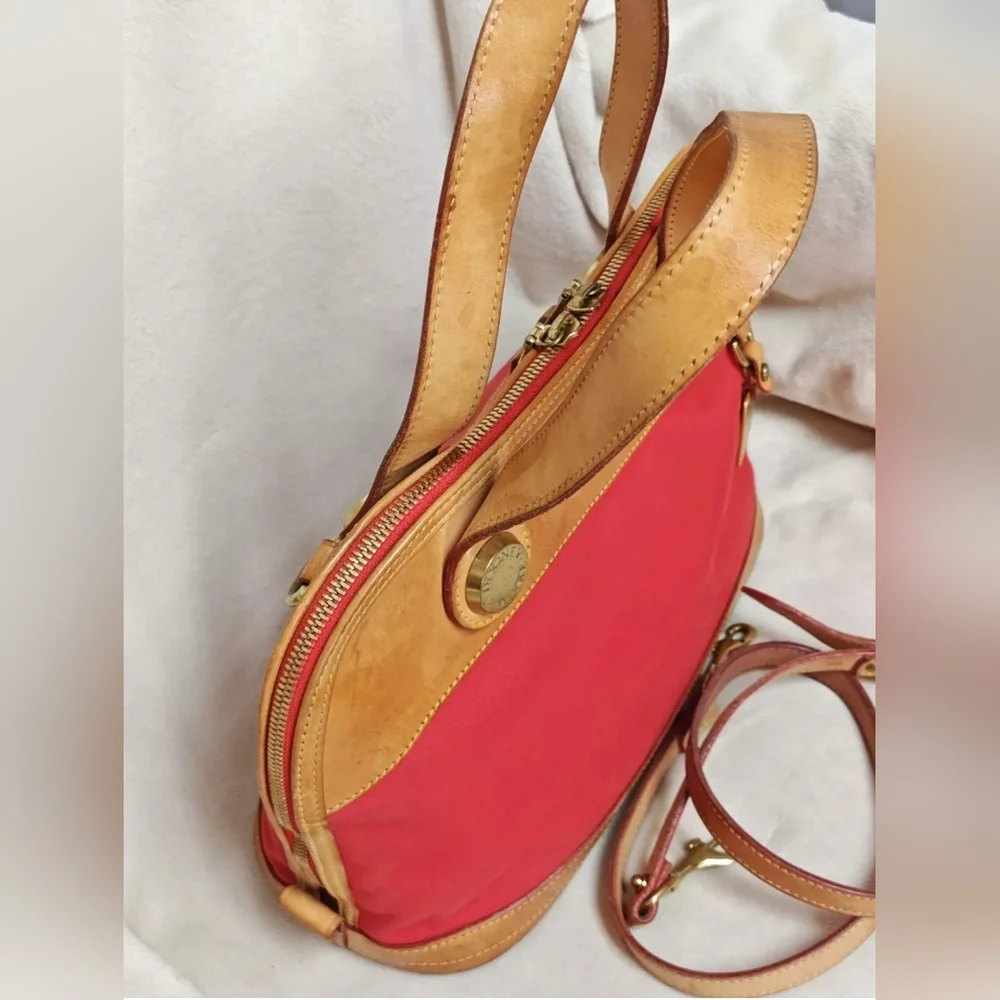 Dooney & BOURKE Red Canvas & Leather Vintage CABRIOLET Dome Satchel